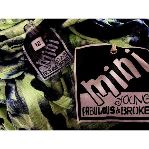 Mini Young Fabulous & Broke Girls Sz 12 Neon Green & Navy Tie Dye Maxi Dress NEW - Picture 2 of 2